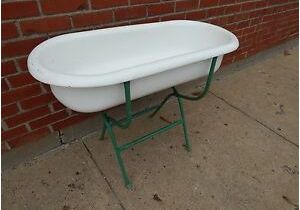 Baby Bathtub with Stand Antique Porcelain Baby Bath Tub W Folding Stand Vintage