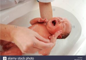 Baby Boy Bathtubs Crying Newborn One Day Old Baby Boy Having His First Bath