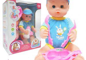 Baby Doll Bathtub toy Reborn Baby 15 Inch Bath toy Feed Bottle Hat T Box Blue