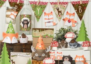Baby Shower Decoration Kits Woodland Party Printable Decor Kit Fox Baby Deer Raccoon Bear Bunny