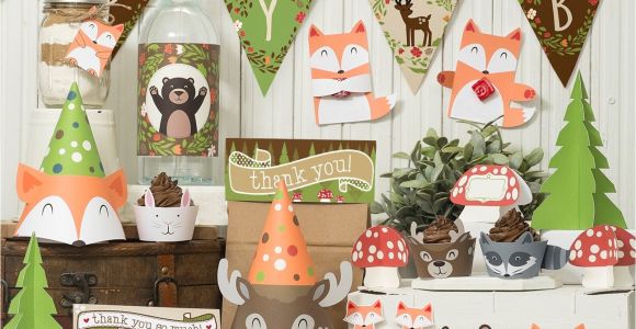 Baby Shower Decoration Kits Woodland Party Printable Decor Kit Fox Baby Deer Raccoon Bear Bunny