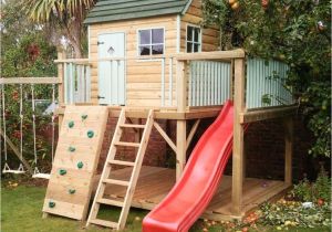 Backyard Climbing Structures Garden Playhouse with Ladder and Red Slide In 2018 Playset