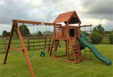 Backyard Discovery Dayton Cedar Wooden Swing Set Backyard Deck with Slide Luxury Wrangler Playset Shown with Spiral