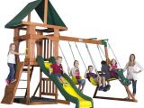 Backyard Discovery Dayton Cedar Wooden Swing Set Kids Playset Roomy Step Ladder Upper Deck Belt Swing Canopy Rock