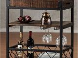 Bar Cart with Wine Glass Rack Rustic Rolling Wine Serving Cart Bar Portable Utility Table Brown