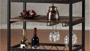 Bar Cart with Wine Glass Rack Rustic Rolling Wine Serving Cart Bar Portable Utility Table Brown