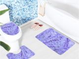 Bathtub Non Slip Stickers Bathroom Mat Set Purple Lavender Colored Flowers Pattern Bath Mat