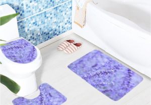 Bathtub Non Slip Stickers Bathroom Mat Set Purple Lavender Colored Flowers Pattern Bath Mat