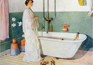 Bathtub Painting On Canvas Bathroom Scene Lisbeth Painting by Carl Larsson