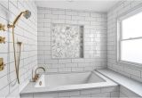 Bathtub Surround Niche Oversized Marble Subway Tiles Transitional Bathroom