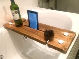 Bathtub Tray Uk Rustic Bath Caddy Strong solid Chunky Wood Smartphone