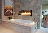 Bathtubs 2 Sided Two Sided Fireplace Drop In Tub with Tiled Deck