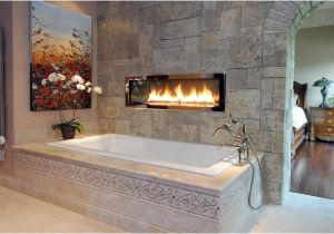 Bathtubs 2 Sided Two Sided Fireplace Drop In Tub with Tiled Deck