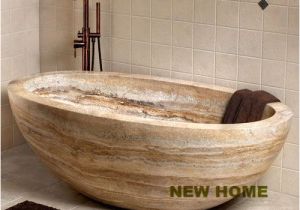 Bathtubs Luxury 1 Travertine Oval Bathtub Brown Color High End Freestanding