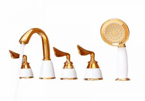 Bathtubs Quality 3 Handle Bathtub Faucet Polished Brass Sidespray Luxury