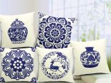 Best Place to Buy Decorative Pillows Canada China Retro Blue and White Porcelain Blue Print Cushion Cover Linen