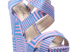 Beyond the Rack.com Qupid Curve 02 Print Wedge In Pink and Turquoise Beyond the Rack