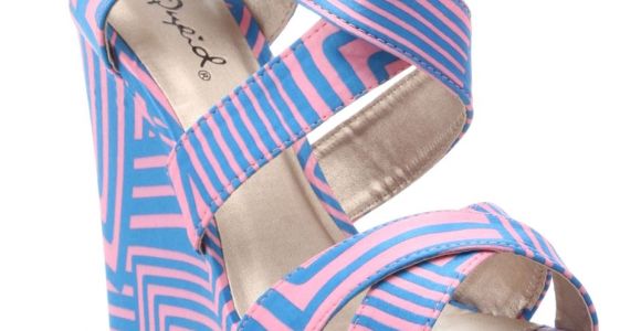 Beyond the Rack.com Qupid Curve 02 Print Wedge In Pink and Turquoise Beyond the Rack