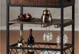 Black Bar Cart with Wine Rack Rustic Rolling Wine Serving Cart Bar Portable Utility Table Brown