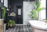 Black Bathtub Designs Black Bathroom Makeover with Patterned Floor Tiles Plants