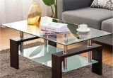 Black Living Room End Tables Costway Black Rectangular Tempered Glass Coffee Table W Shelf Living