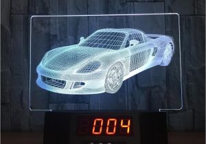 Blue Lights for Cars wholesale 3d Cool Car Illusion Clock Lamp Night Light Rgb Lights Usb