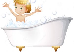 Clawfoot Bathtub Art A Young Boy Taking A Bath at the Bathtub Stock Vector