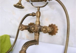 Clawfoot Bathtub Taps Carved Vintage Antique Brass Double Handles Wall Mounted