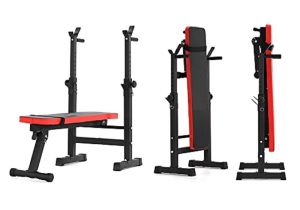 Collapsible Weight Bench Kobo Folding Multi Exercise Weight Lifting Bench with Squat Stand