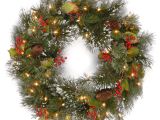 Cordless Christmas Lights National Tree Company 24 Inch Wintry Pine Wreath with Clear Lights