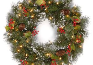 Cordless Christmas Lights National Tree Company 24 Inch Wintry Pine Wreath with Clear Lights