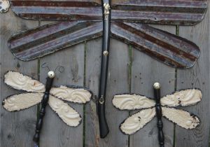 Corrugated Iron Garden Art Large Dragonfly Made From Barn Tin and Ax Handle Small Dragonflies