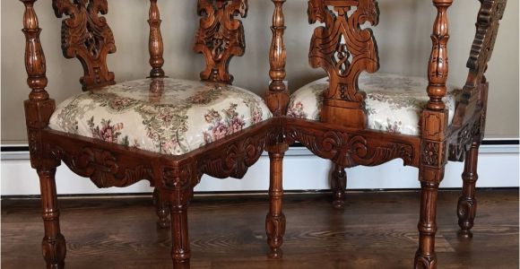 Courting Bench Antique Victorian Era Hand Carved Wooden Taate A Taate Courting Bench