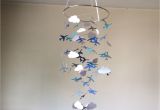Crib Mobile with Lights Baby Travel Airplanes and Clouds Hanging Paper Mobile Blue White