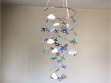 Crib Mobile with Lights Baby Travel Airplanes and Clouds Hanging Paper Mobile Blue White