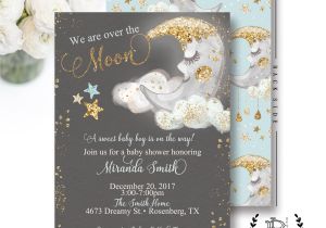 Decorative Computer Paper Baby Shower Over the Moon Baby Shower Invitation Moon and Stars Baby Shower