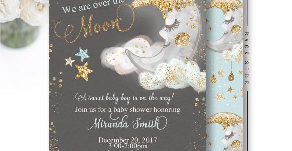 Decorative Computer Paper Baby Shower Over the Moon Baby Shower Invitation Moon and Stars Baby Shower