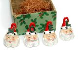 Decorative Santas for Christmas Set Of 4 Noel Ceramic Santa Claus Bells Holiday Christmas Xmas