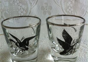 Decorative Shot Glasses Ideas Vintage Silver Rimmed Pair Of Shot Glasses Handpainted Canvasback