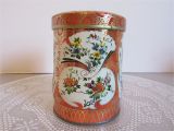 Decorative Tea Tins wholesale Vintage Daher Tin orange asian Floral Metal Tin Vintage Decorative