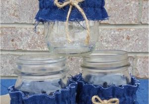 Denim and Diamonds theme Party Decorations Denim Mason Jar Sleeves Pint Jar Cuffs Blue Jean Wedding Decor