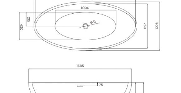Dimensions Freestanding Bathtub 1685x800mm Alexandra Freestanding Bath Small