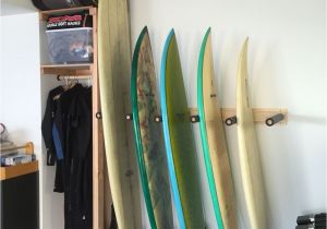 Diy Wall Mounted Surfboard Rack Surf Rack Build with A Shelf Cubby for Wetsuits Accessories
