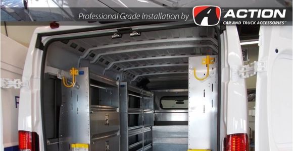 Drop Down Ladder Racks for Vans Promaster Van with Shelving and Double Drop Down Ladder Rack by