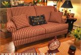 Early American Plaid sofas High Back Country sofa In Red Plaid Fabric with Chippendale Legs