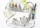 Extra Large Folding Dish Rack Best 2 Tiers Kitchen Dish Cup Drying Rack Drainer Dryer Tray Cutlery