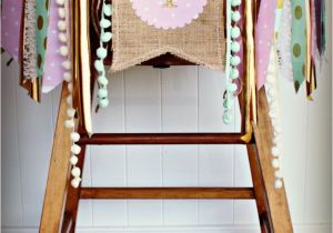 First Years Space Saving High Chair Mint Pink Gold Birthday High Chair Highchair Banner Lace Burlap