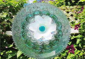 Flower Plates Garden Art Teal Garden Art Plate Glass Flower Yard Suncatcher Upcycled