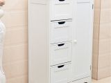 Freestanding Bathroom organiser White Wooden 4 Drawer Bathroom Storage Cupboard Cabinet