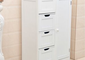 Freestanding Bathroom organiser White Wooden 4 Drawer Bathroom Storage Cupboard Cabinet